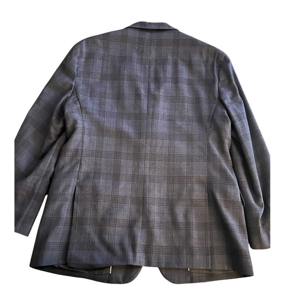 Jos. A. Bank Mens 44R Tailored Fit‎ 100% Wool Plaid Sport Coat Blazer Navy Plaid - Picture 4 of 16